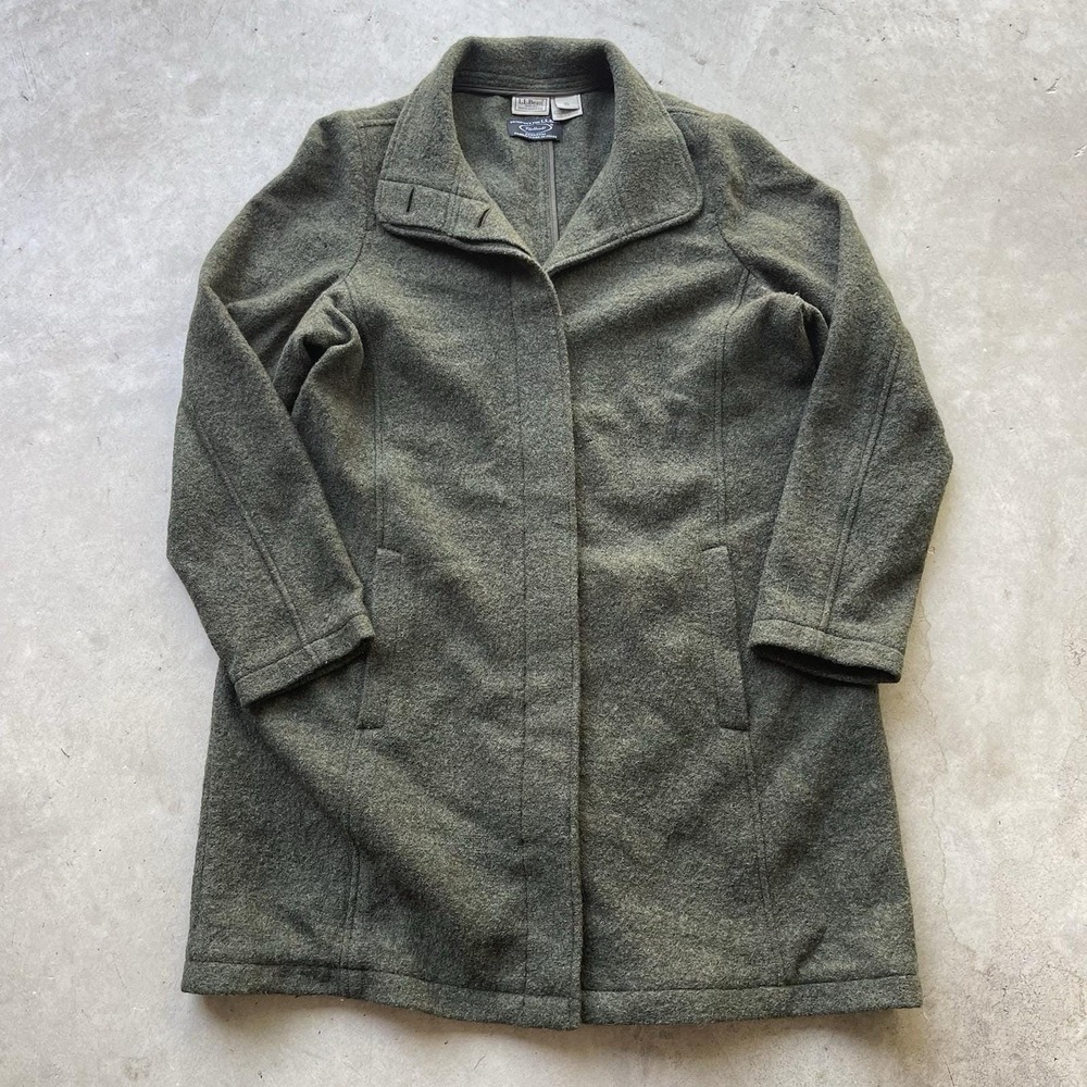 Vintage L.L.Bean Italian Wool Coat Bellandi Green Women's XL Longline Jacket